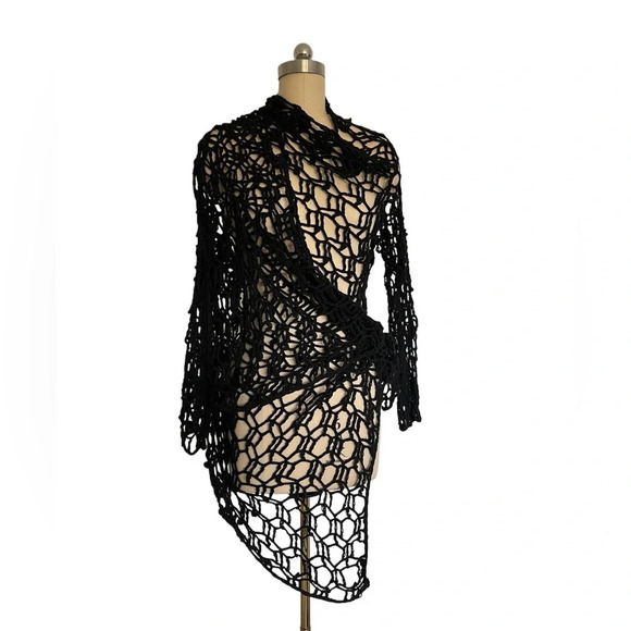 Anthropologie Pure Handknit crochet 100% cotton fishnet cardigan Wrap One Size - Picture 5 of 7